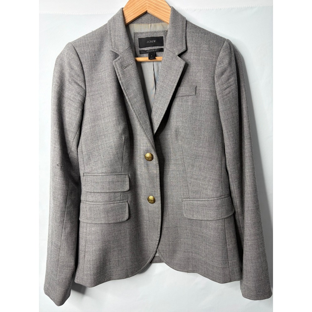 J Crew Schoolboy Blazer Jacket Womens 2 Heather Gray Wool Gold Buttons Preppy